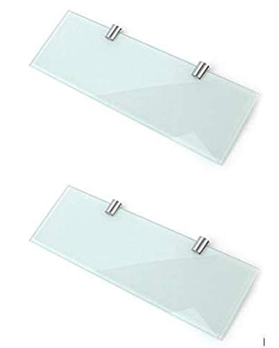 BSM Marketing Set of 2 White Glass shelves Bathroom Kitchen Bedroom 300mm x 100mm (12" x 4" approx)