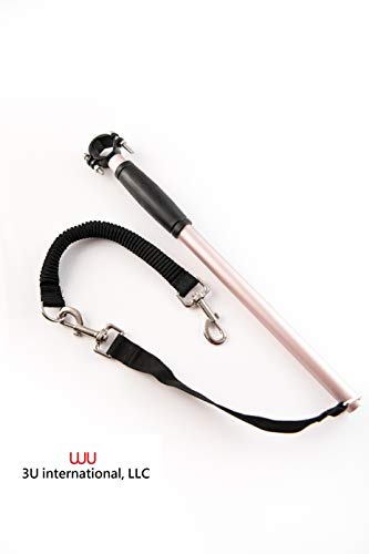3U international 550-lbs Pull Strength Stainless Steel Hands Free Dog Bicycle Exerciser Leash with Comfortable Silicone Handle, Military Grade Attachment Accessory (Rose Gold)