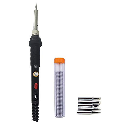 GLE2016 Electric Soldering Iron Kit 60W Adjustable Temperature Welding Soldering Iron with 5pcs Different Tips, 1 Solder Wire 1.0mm Dia. (Soldering Irons) (Upgrade Black)