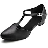 thumbnail interactive-video image 1 of Bokimd Women's Latin Dance Shoes - 2.2 Inch Heel Black Leather Salsa Character Pumps 1 of 12