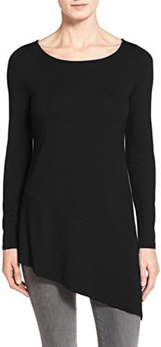 Women Asymmetrical Shirts and Blouses Long Sleeve Loose Tunic Dress Top Plus Size Black S