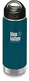 Klean Kanteen Wide Mouth 16 Ounce Insulated Stainless Steel Bottle with Leakproof Loop Cap - Neptune Blue