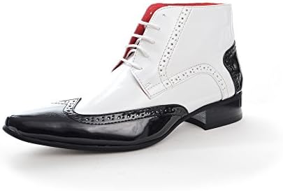 Men's Matrix Pointed Toe Winkle Pickers Brogue Patent Ankle Vintage Boots UK Size Black/White