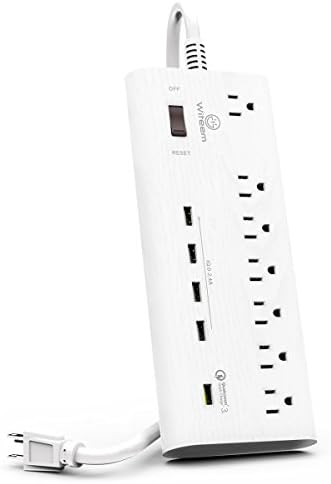 Witeem Quick Charge 3.0 Power Strip Surge Protector with 7 AC Outlets and 5 Ports Smart USB Charger, 6-Foot Heavy Duty Extension Cord With UL, White