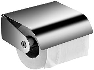qinisi Bathroom 304 Stainless Steel Toilet Paper Holder with Lid Wall Mounted Chrome Euro Style