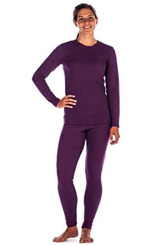 Womens Extreme Cold Waffle Knit Thermal Top and Bottom Set - Purple -X-Large