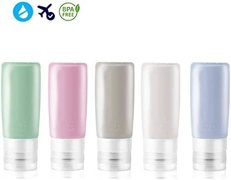 Travel Bottles TSA Approved, Uerstar 3oz Leak Proof Travel Accessories BPA Free Silicone Cosmetic Travel Size Toiletry Containers for Shampoo Lotion Soap (5Pack)