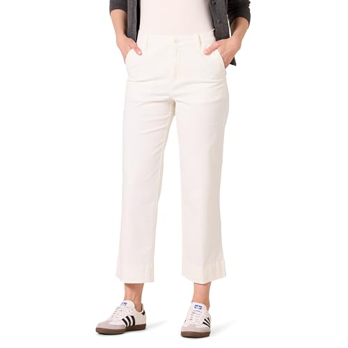Amazon Essentials Womens High-Rise Slim-Fit Ankle-Length Wide-Leg Khaki Pant, Eggshell White, 14 Long