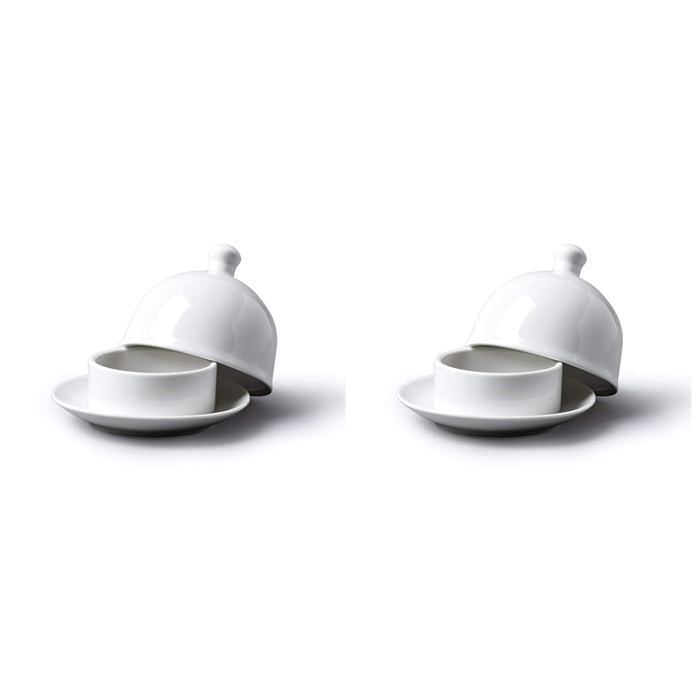 Wm Bartleet & Sons Traditional Porcelain Individual Butter Pat/Pinch Bowl with Lid 9cm – White (Pack of 2)