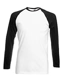 Fruit of the Loom Long sleeve baseball tee - White/Black - L
