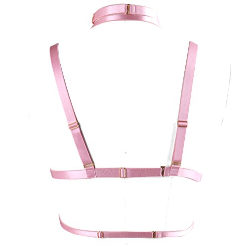 PETMHS Gothic Body Harness Bra Strap Tops Cage Lingerie Pink for Women Harness Belt (Rubber red O0590) - Thumbnail 3