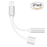 2 in 1 Lightning Adapter for iPhone 7 [2-Pack],UKULILI iPhone Splitter ,2-Port Lightning Headphone Audio and Charger Adapter for iPhone 7/7 Plus and More (Silver)