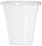 Clear Plastic Disposable Cups for Iced Coffee Bubble Boba Tea Smoothie, 12 oz - 100 Sets with Flat Lids