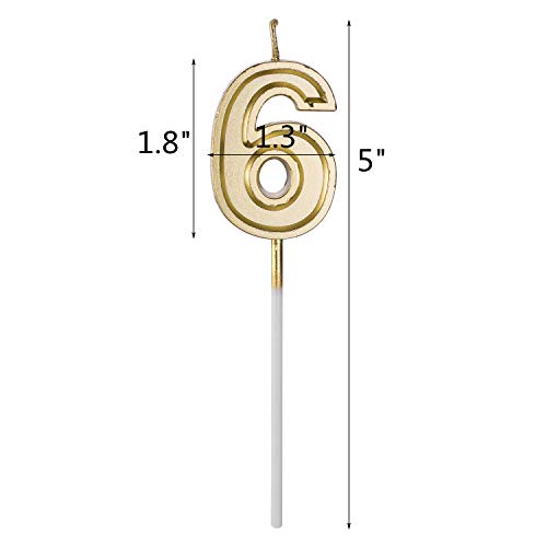 Belleone Birthday Cake Candle Numbers Decoration - Number Candle Set for Birthday Cake Cupcake Topper Decoration Birthday Party Celebration (Gold Number 6)