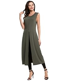 HOTOUCH maxi túnica de mujer camisa Tops Casual sin Mangas Larga Maxi Vestidos con parte frontal alta Split