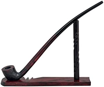 Extra long red - black with carved bowl churchwarden tobacco smoking pipe with stand from Golden Pipe (Poland)