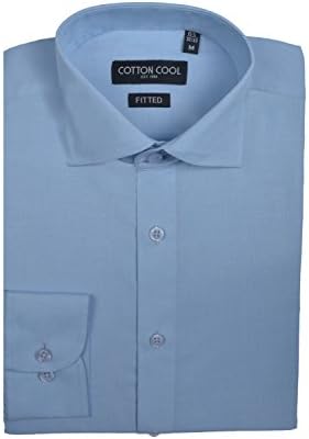 Cotton Cool Men's Fitted Solid Cotton Long Sleeve Dress Shirt - Sky Blue, L