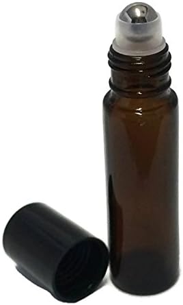 USA - 10 ml Amber Glass Roll On THICK Bottles (7) with Stainless Steel Roller Balls - Refillable Aromatherapy Essential Oil Roll On (7)