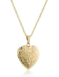 14k Yellow Gold-Filled Engraved Flowers Heart Locket, 18"