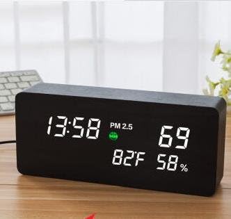 OLILEIO Pm2.5 Wood Clock Clock Creative Mute Luminous Alarm Clock Air Detection Clock Temperature And Humidity Clock,019- Kuroki Shirahikaru