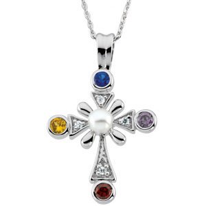 Five Stone 'Good News' Cross Pendant Necklace, 18".