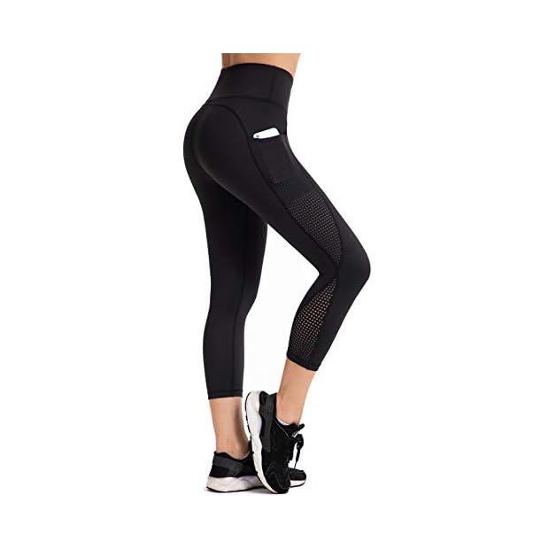 UURUN High Waist Yoga Pants Capri Workout Running Leggings with Pockets