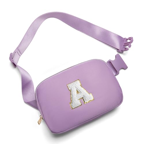 Gitus Birthday Gifts for 8 9 10 11 12 13 Year Old Girls Personalized Fanny Pack Crossbody Bags with Initial Letter Patch Belt Bag for Teen Girls Cute Trendy Stuff Travel Essentials (Lavender-A)