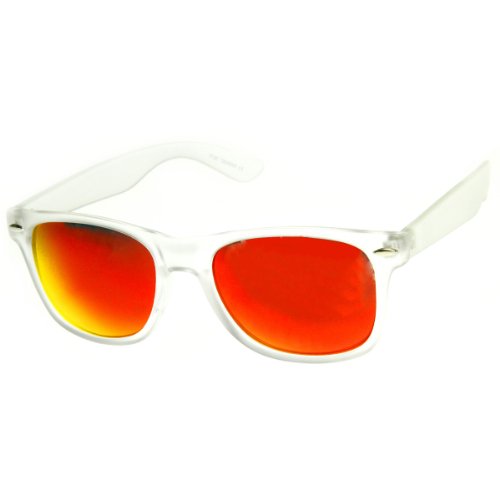 zeroUV ZV-8025q Retro Matte Black Horned Rim Flash Colored Lens Sunglasses, Frost Crimson, 50mm