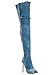 Liliana Barbara-13 Thigh High Over Knee Denim Distress Open Toe Stiletto Heel Boot