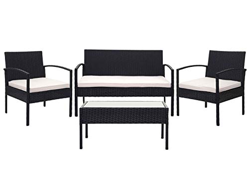 Mendler Poly-Rattan Garnitur HWC-F56, Balkon-/Garten-/Lounge-Set Sitzgruppe - schwarz, Kissen Creme – Bild 8