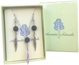 Aromatic Naturals Essential Oil Diffuser Necklace and Earring Set – Aromatherapy Jewelry – Stainless Steel – Necklace and Earring Gift Box Set – Hypoallergenic and Safe to use – Stone Bead Pendant