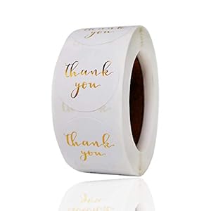 1″ Thank You Stickers, Gold Foil Font Thank You Stickers Roll for Bubble Mailers, Packaging Bags, Boxes, Envelopes, Gifts Wraps for Sealing and Decoration, 500 Labels Per Roll