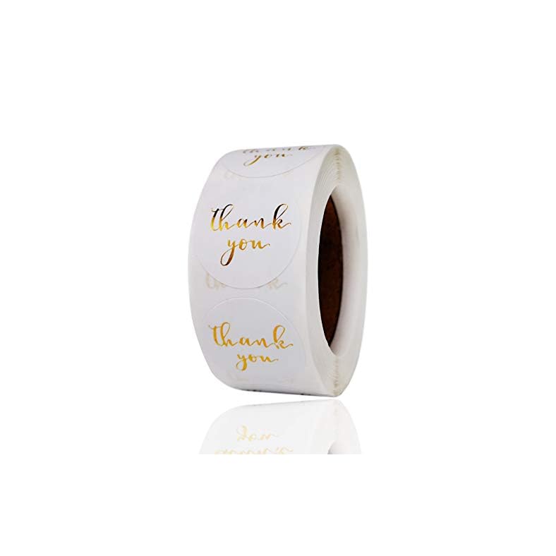 1″ Thank You Stickers, Gold Foil Font Thank You Stickers Roll for Bubble Mailers, Packaging Bags, Boxes, Envelopes, Gifts Wraps for Sealing and Decoration, 500 Labels Per Roll