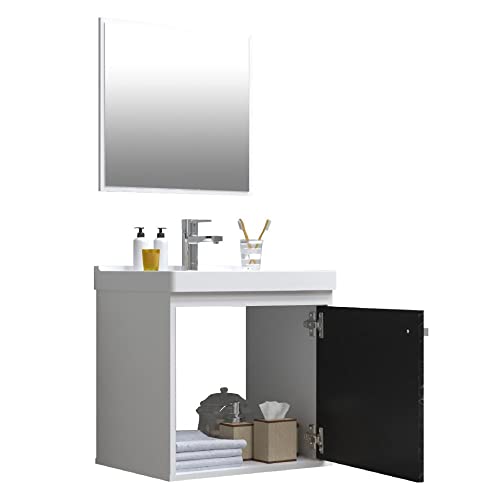 RIVERZZA Gabinete com Cuba de Banheiro 100% MDF Branco Marmorizado Preto - Veneto