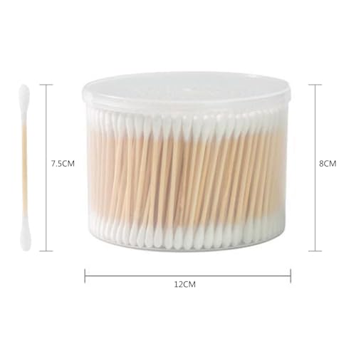 MOCUI Bamboo Cotton Swabs Double-Tipped Round Thick Tips | 100% Cotton Biodegradable & Organic Unbleached Natural | Q-tips Safety Swabs | Wooden Cotton Buds For Ears Makeup or Nails 500 Count