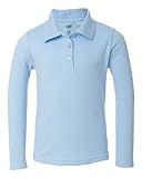 French Toast School Uniform Girls Long Sleeve Polo Interlock with Picot Collar, Blue, Medium (7/8)
