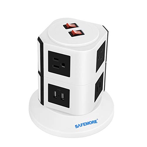 Safemore 6 Outlet Surge Protector Power Strip with USB Smart Charger (4 Port,5V 2.1A), AWG14 6.5ft Long Cord Extension, Home Office Desk Nightstand Charger Station (White+ Black) - Thumbnail 6