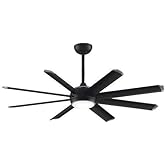 Fanimation Stellar Custom 8 Blade Ceiling Fan with Light Kit 56 Inch W with Black Finish and Black/Silver Tip Blades