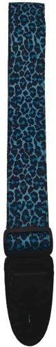 Master Strap Guitar Strap - Leopard Skin, Blue - Black Leather Ends with Built In Pick Pocket