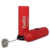 HELLO Milk Frother - Double Whisk Head, Handheld Battery Operated Electric Foam Maker For Bulletproof Coffee, Lattes, Cappuccino, Hot Chocolate, Sleek Drink Mixer With Stand (RED)