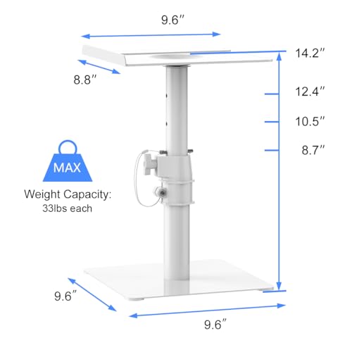 suptek Desktop Speaker Stand (2-Pack) - Universal Table Shelves for Bookshelf Speakers (White, SDM001TW)