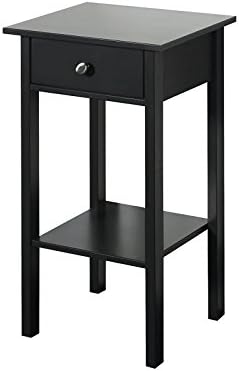 Small Nightstand Bedside End Side Table 1 Drawer Bedroom Living Room Furniture - MDF Wood, Easy-Care, 35 x 40 x 70 Centimeter (Black)