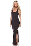Lolli Couture SCOOPED NECKLINE SLIDE SLIT SLEEVELESS LONG MAXI DRESS