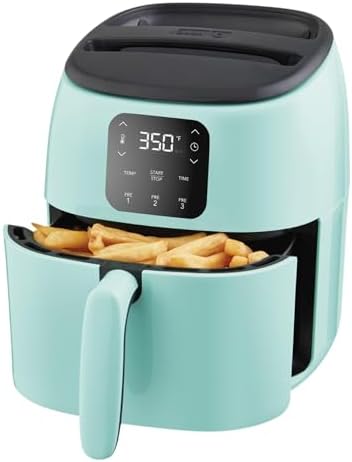 Dash Tasti-Crisp Digital Air Fryer, 2.6 Quart, Aqua | Small Compact Basket Style Air Fryer for One or Two People, Auto Shut Off, Adjustable Temperature, Dishwasher Safe Parts