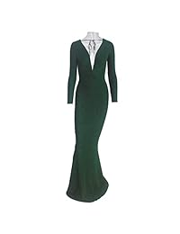 Pofash - Vestido largo sin espalda con lentejuelas y cuello en V, para fiesta, cóctel, cóctel, sirena