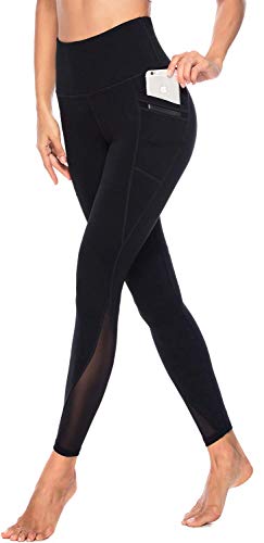 AFITNE Women’s High Waist Mesh Yoga Leggings with Side Pockets, Tummy Control Workout Squat-Proof Yoga Pants