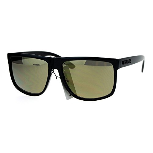 KUSH Square Sunglasses Mens Classic Shiny Black Shades Gold Mirror UV 400