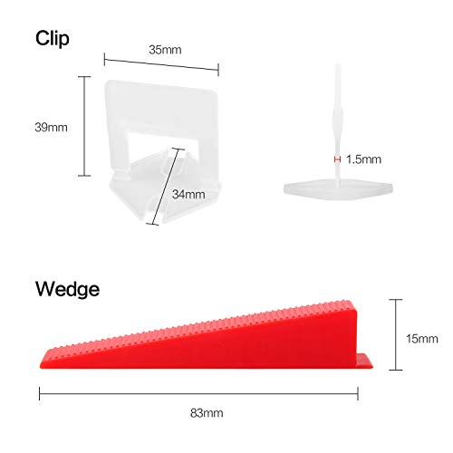 Winload Tile Leveling System, 1/16 inch (1.5mm) 400pcs Clips Plus 100pcs Reusable Wedges, Self Leveling Plastic Tile Spacers, T Lock Leveling System for Floor and Wall Ceramics of Bathroom Showroom