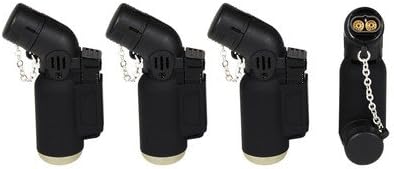 Twin Flame Angled Neck Lighter, Blowtorch, Black Windproof Lighter, Electronic, Refillable, Jet Lighter, Gas Turbo,Black,