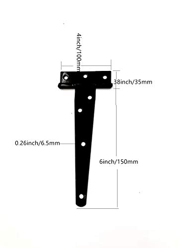 T-Strap Shed Hinge,Plainmarsh Gate Strap Heavy Duty Hinge Door Barn Gates Hinges Black Wrought Hardware Iron Rustproof (6 inch, 4 Pack) - Thumbnail 2